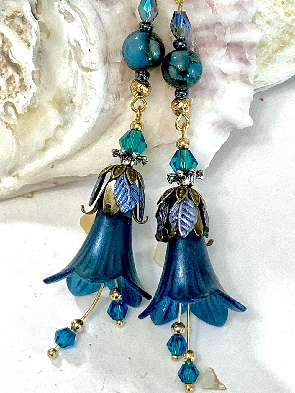 Midnight Blue Lotus Beaded Earrings